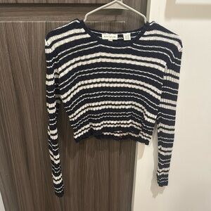 Vintage Ann Taylor Cropped Stripped Long Sleeve Top